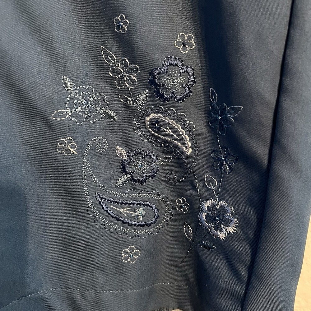 Alfred‎ Dunner Floral Embroidered Cotton Ramie Rib-Knit Vest -16 Zipper Collar - Picture 2 of 5